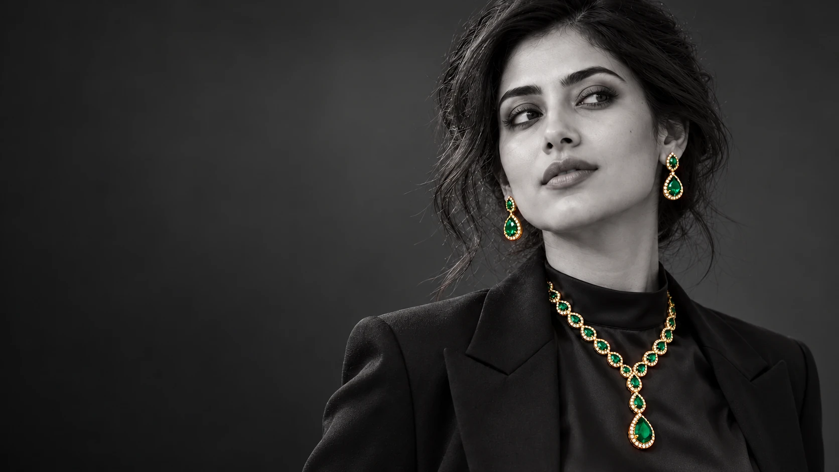 NOIR: a portrait with emerald jewellery