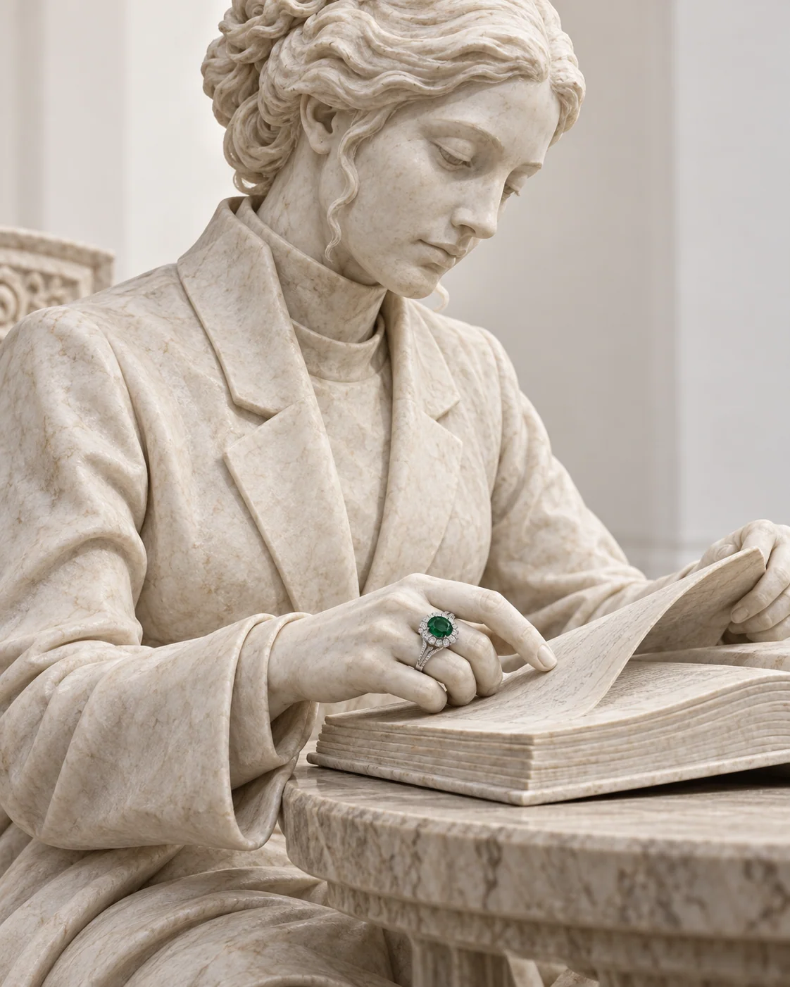 The Sculpted Heirloom: jewellery on a clothed stone figure